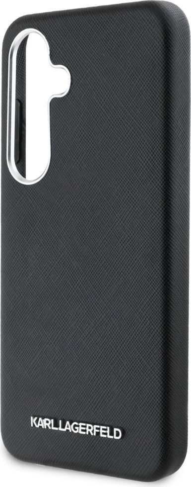 Mbështjellës Karl Lagerfeld Saffiano Full Wrapped Elongated Metal Logo MagSafe për Samsung Galaxy S25, Zi