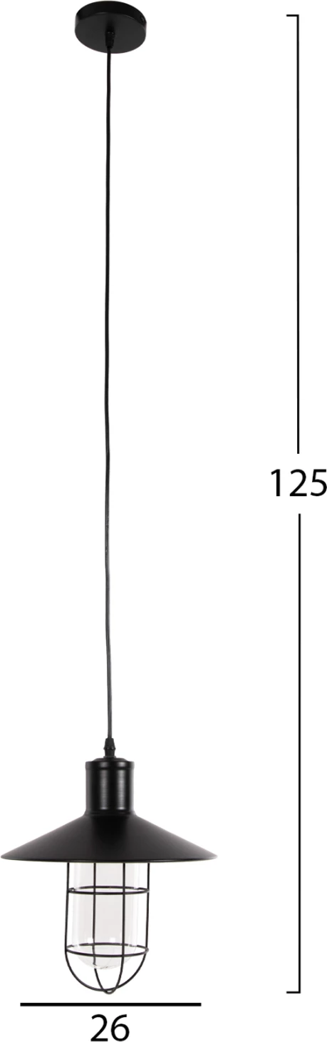 Llambë varëse tavani FH4119 metal-qelq, e zezë, Φ26x125H cm