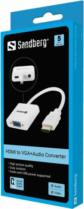 Konvertues HDMI në VGA + Audio Sandberg 508-77, me furnizim USB, i bardhë