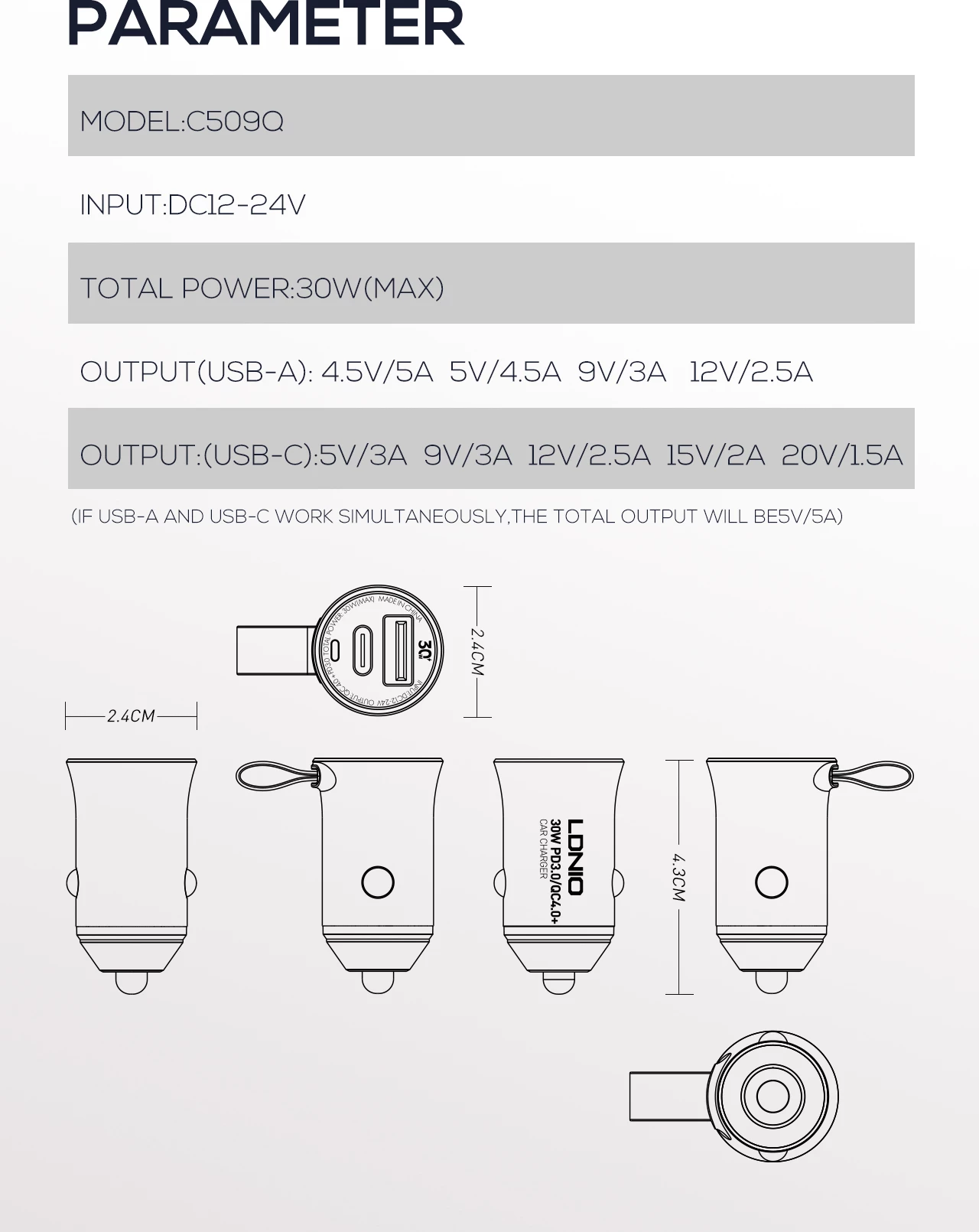 Karikues Për Veturë LDNIO C509Q (Ari)