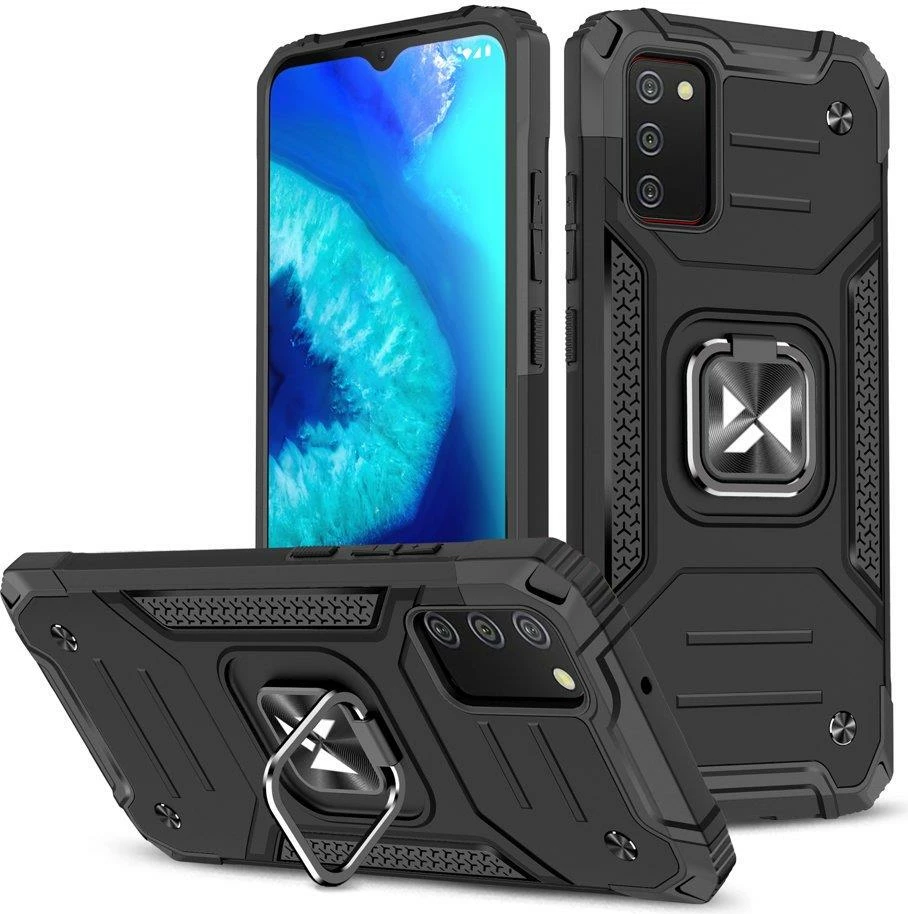 Mbështjellës Wozinsky Ring Armor për Samsung Galaxy A03s, me mbajtëse unaze, i zi