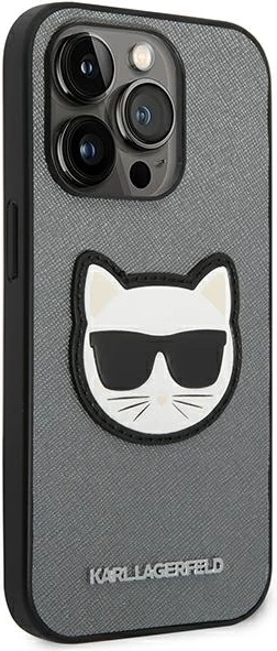Mbështjellës Karl Lagerfeld KLHCP14XSAPCHG për iPhone 14 Pro Max 6.7", Saffiano Choupette, Argjendtë