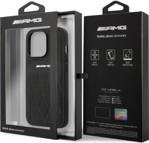 Mbështjellës Mercedes AMG AMHCP13LOSDBK për iPhone 13 Pro/13 6.1", lëkurë, zi