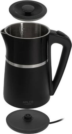 Ujëzjerë elektrik Adler AD 1355b 1.7 L 2200 W mur i dyfishtë bazë rrotulluese e zezë