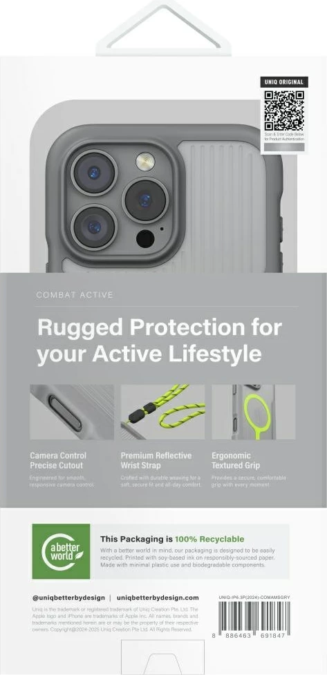Mbështjellës UNIQ Combat Active Magclick për iPhone 16 Pro, Gri