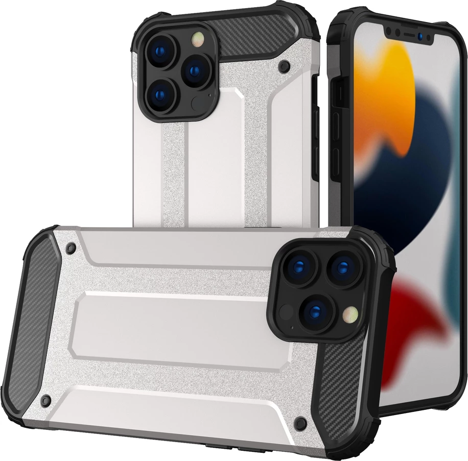 Mbështjellës Hurtel Hybrid Armor për iPhone 13 Pro, argjendtë