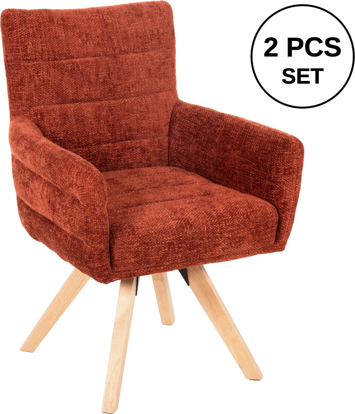 Karrige ngrënieje GAZER, FH9845.06, pëlhurë kafe e kuqërremtë, këmbë druri gome, 66x63x91H cm, set prej 2 copë