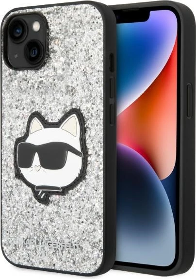 Mbështjellës Karl Lagerfeld Glitter Choupette për iPhone 14, 6.1", Argjendtë