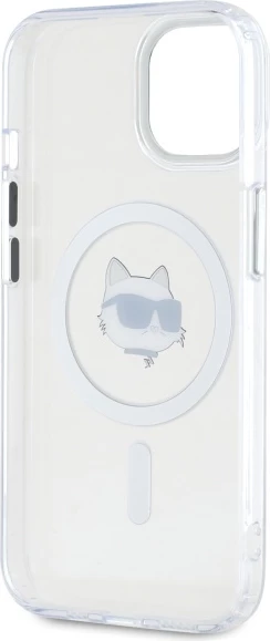 Mbështjellës Karl Lagerfeld IML Metal Choupette Head MagSafe për iPhone 15, Bardhë