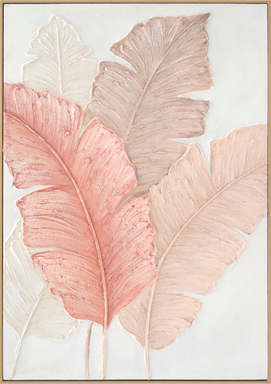 Pikturë muri FH4556 me kornizë PS ngjyrë bezhë-kanavacë gjethe të gjera 72x4,5x102H cm