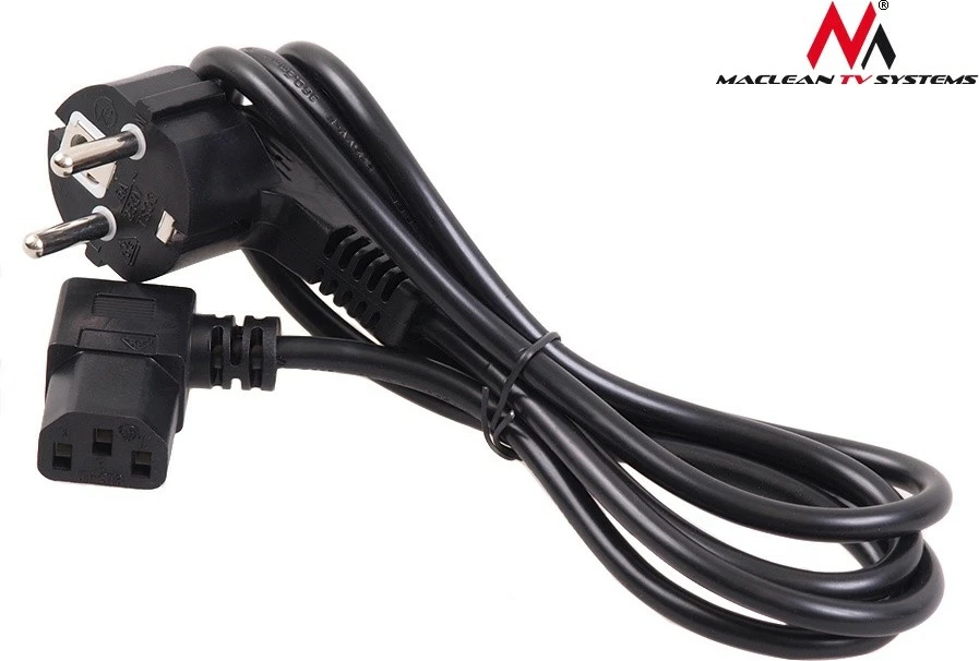 Kabëll rryme me kënd 3-pin, Maclean MCTV-803, 3 m, prizë EU C/E/F në IEC C13, zi
