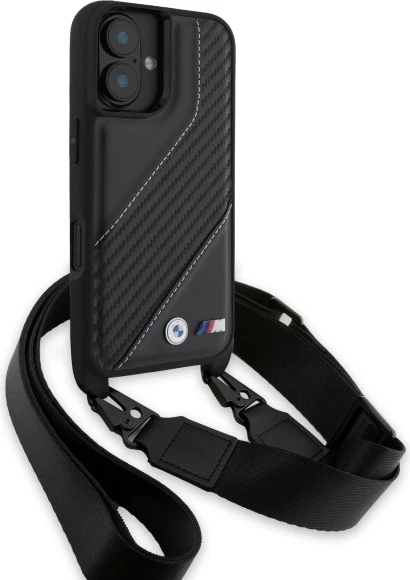 Mbështjellës BMW M Edition Carbon Stripe & Strap për iPhone 16, i zi