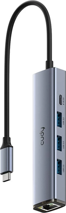 Kasë USB Cudy UH605, USB 3.2 Gen 1 Type-C, 3 porta USB, 1 portë Ethernet, Argjendtë