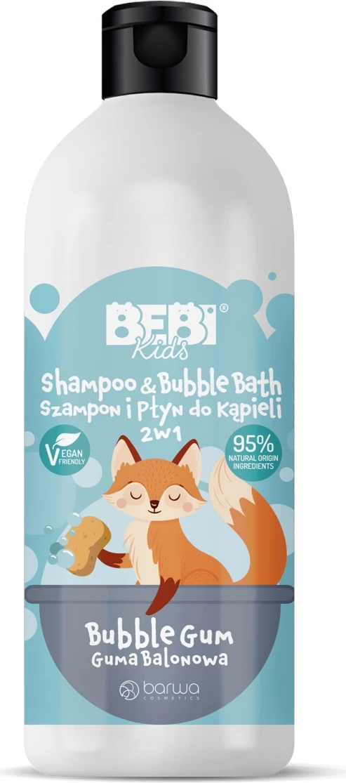 Shampon dhe lëng për banjë për fëmijë Barwa Bebi Kids 2in1 Bubble Gum 500ml