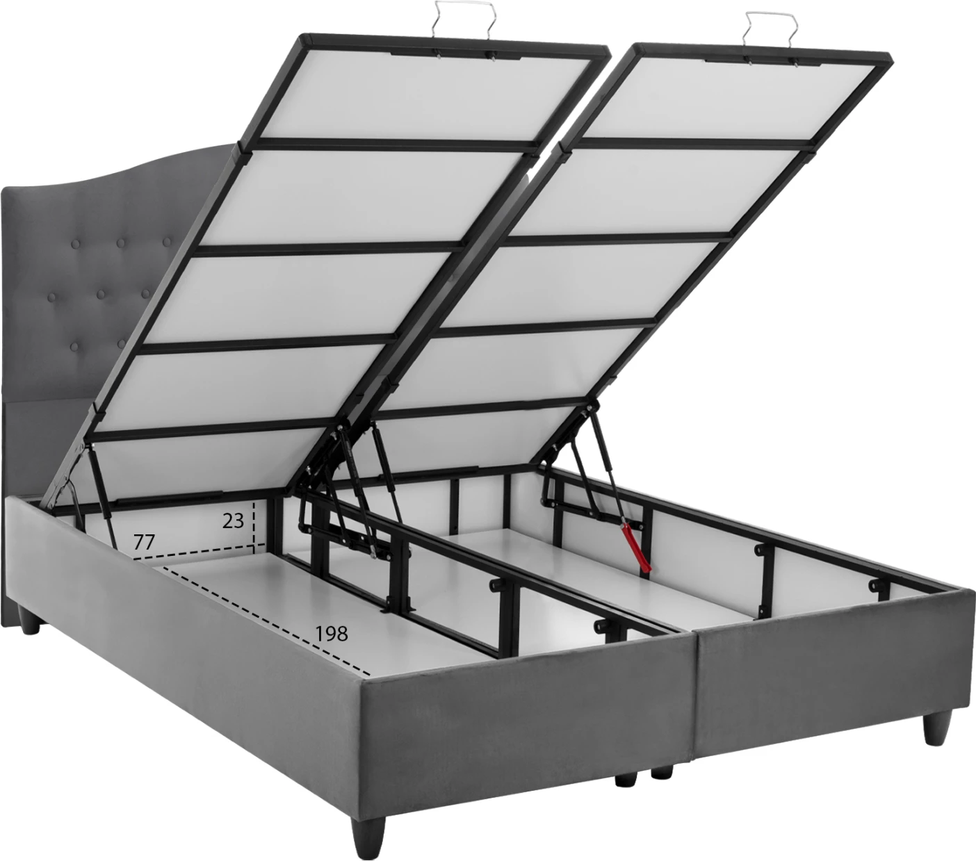 Krevat MALENA, kadife gri, me hapësirë ruajtjeje, i qepur, 160x200