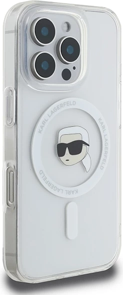 Mbështjellës Karl Lagerfeld IML Metal Karl Head MagSafe për iPhone 16 Pro, Bardhë