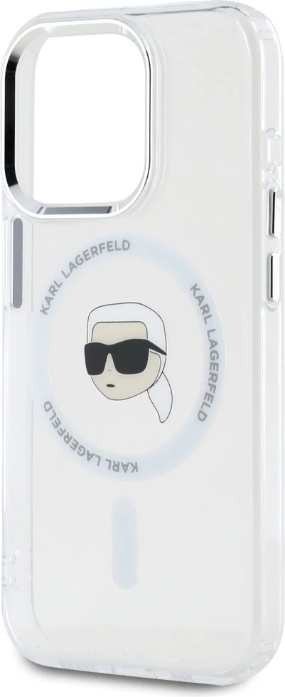 Mbështjellës Karl Lagerfeld IML Metal Karl Head MagSafe për iPhone 15 Pro Max, Bardhë