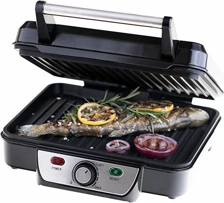 Grill kontakt elektrik MESKO MS3050, 2500 W, pllaka 28×23 cm, me spatul, argjend/zezë