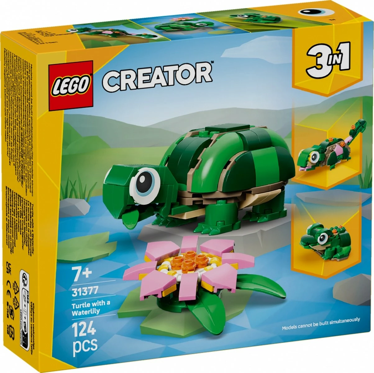 Set LEGO Creator, 31377 Turtle and Water Lily Flower, 124 pjesë, 3-në-1, 7+