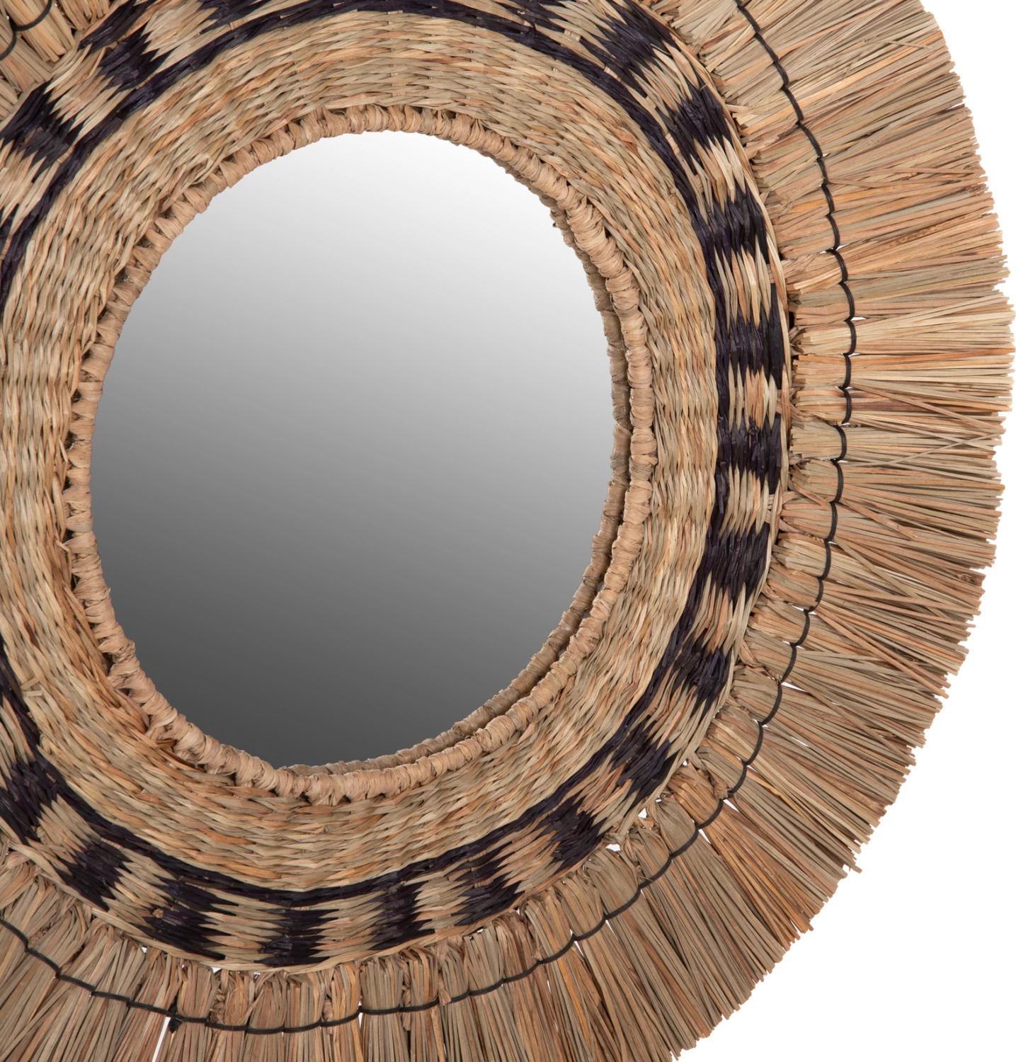 Pasqyrë muri rrethore, kornizë Mendong Grass, ngjyrë natyrale & e zezë, FH7834, 70cm