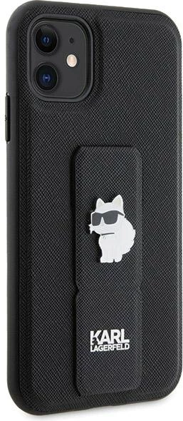 Mbështjellës Karl Lagerfeld Gripstand Saffiano Choupette Pins për iPhone 11/XR, i zi