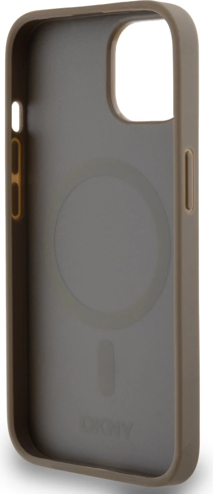 Mbështjellës DKNY Leather Printed Pattern Metal Logo MagSafe për iPhone 15/14/13, Kafe