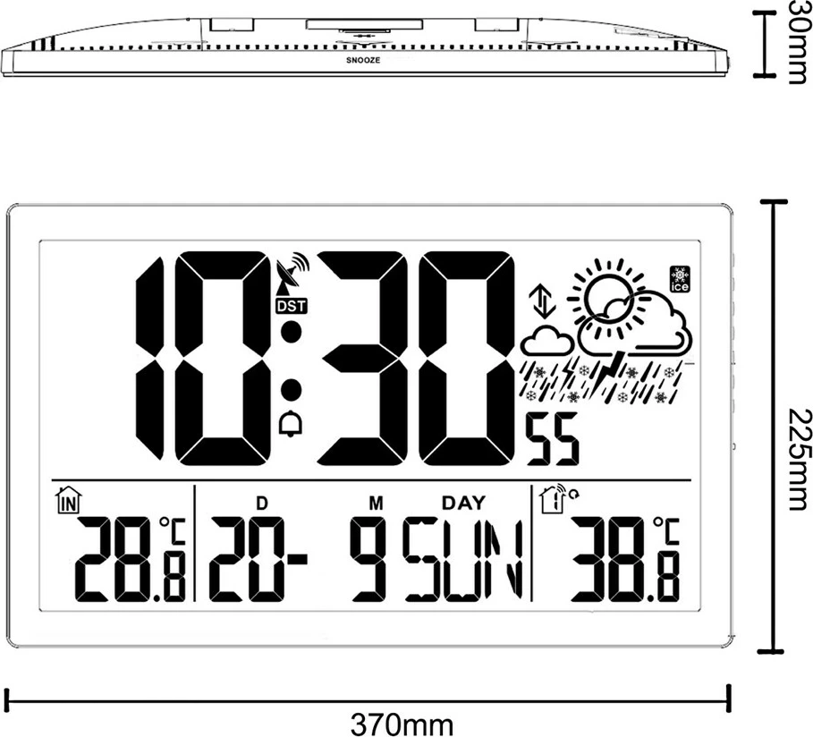 Orë muri GreenBlue GB218, LCD e madhe, me stacion moti, e zezë
