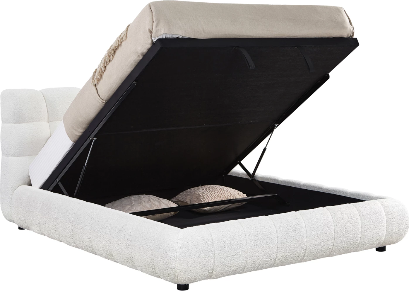 Krevat dopio me hapësirë për depo, pëlhurë chenille e bardhë, SOMNIUM CD725.02, dyshek 160x200cm