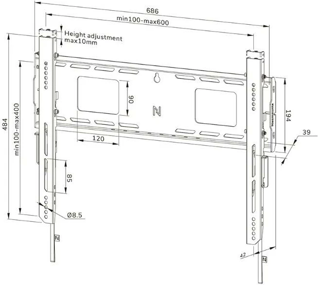 Mbajtës muri për monitor/TV Neomounts WL30-750BL16, çelik, i zi, 42-86"