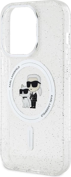 Mbështjellës Karl Lagerfeld Karl&Choupette Glitter MagSafe për iPhone 15 Pro, Transparent