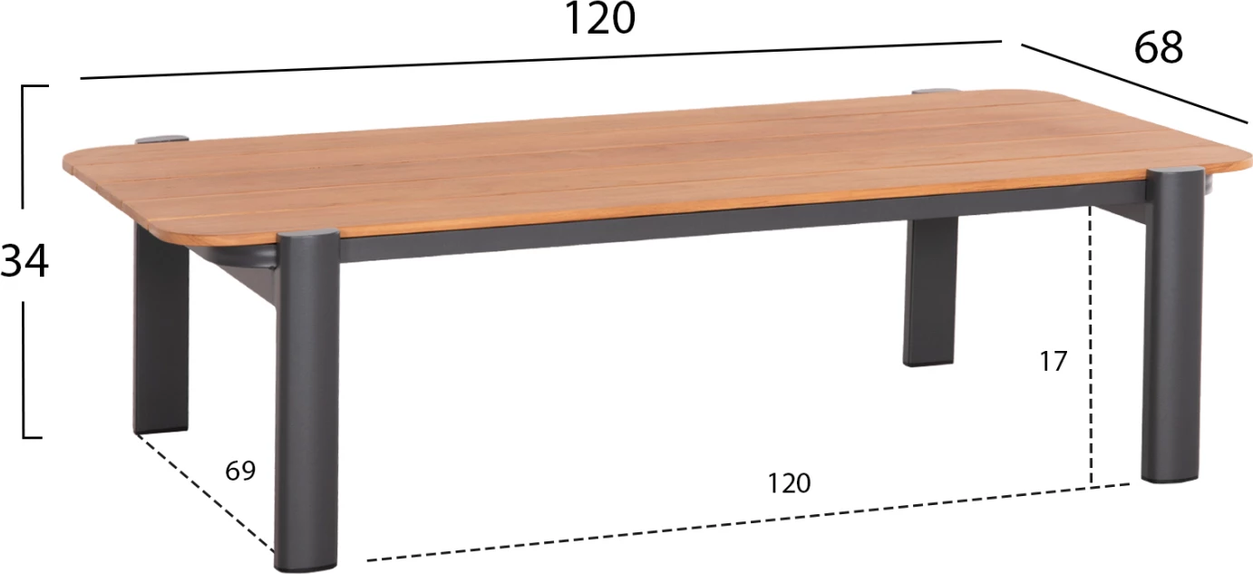 Set salloni për jashtë 4 pjesë ELARA FH6195.01 alumini ngjyrë gri e errët-gri olefin-dru teak