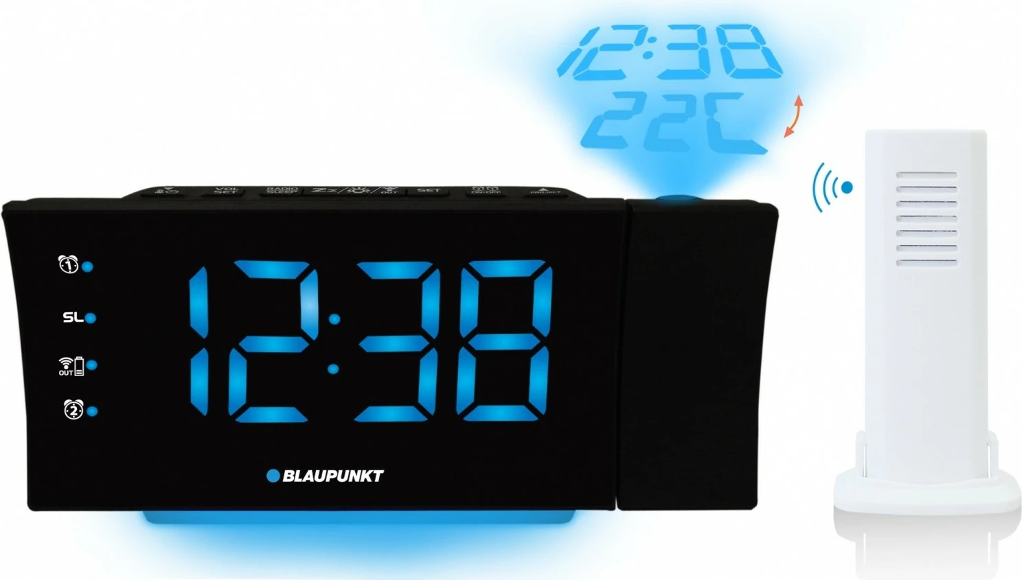 Radio-alarma Blaupunkt CRP81USB me projektor, FM, USB, e zezë