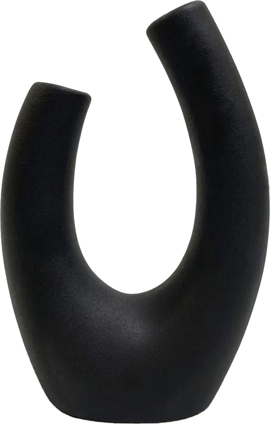 Dekor qeramike për tavolinë, ellipti, FH4643.02, ngjyrë e zezë mat, 14.5x7x21H cm