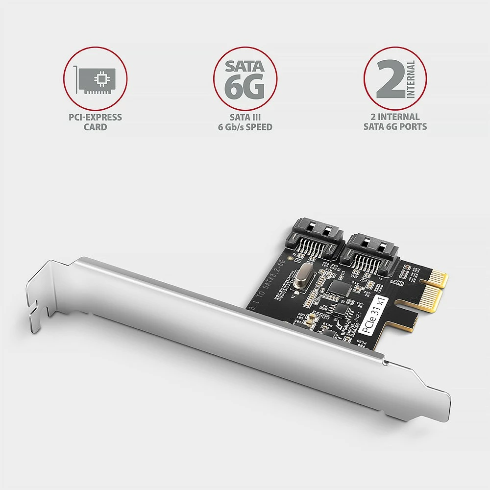 Kontroller PCIe AXAGON PCES-SJ2, 2x SATA 6G, JMB582, për kompjuter, i zi