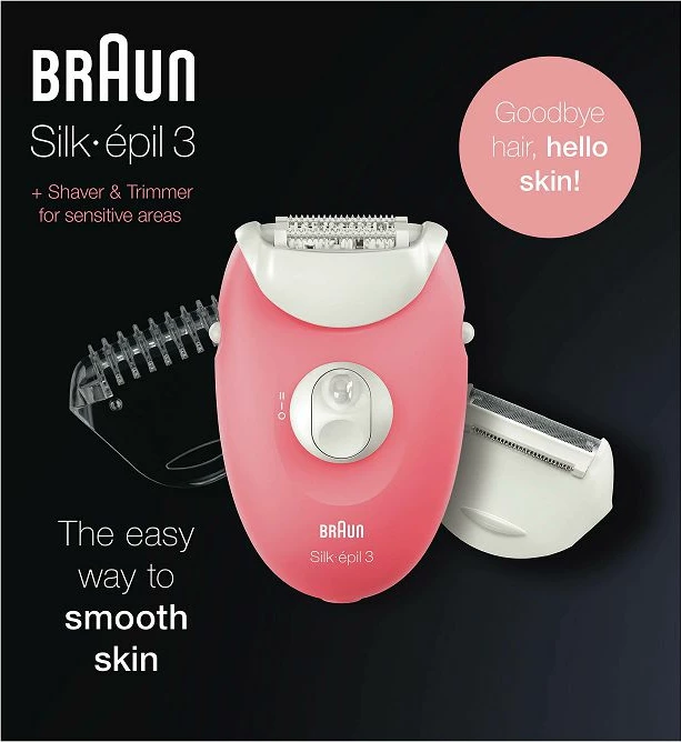 Epilator Braun Silk-épil 3-440, 20 pinceta, 2 aksesorë, SmartLight, 2 shpejtësi, rozë flamingo