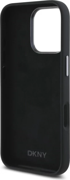 Mbështjellës DKNY Liquid Silicone Metal Logo për iPhone 16 Pro, i zi