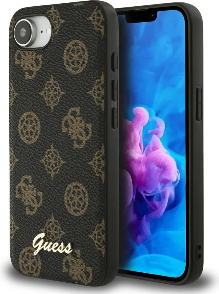 Mbështjellës Guess Peony Script Logo MagSafe për iPhone 16e, i zi
