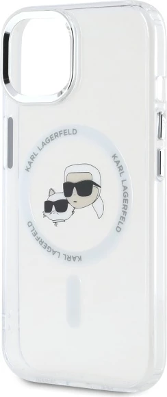 Mbështjellës Karl Lagerfeld IML Metal Karl&Choupette Head MagSafe për iPhone 15, Bardhë