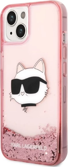 Mbështjellës Karl Lagerfeld Glitter Choupette Head për iPhone 14 Plus, Rozë