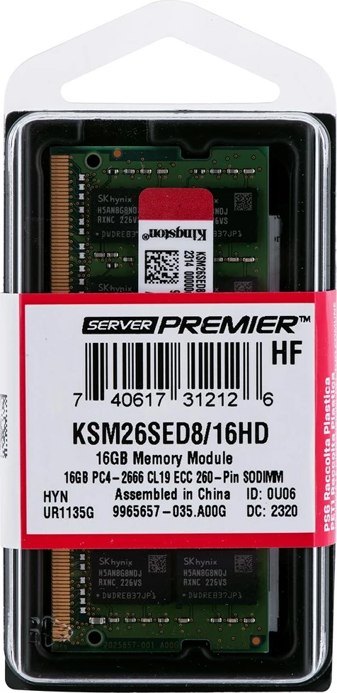 RAM Memorje Kingston SODIMM ECC 16GB DDR4 2Rx8 Hynix D 2666MHz PC4-21300 KSM26SED8/16HD