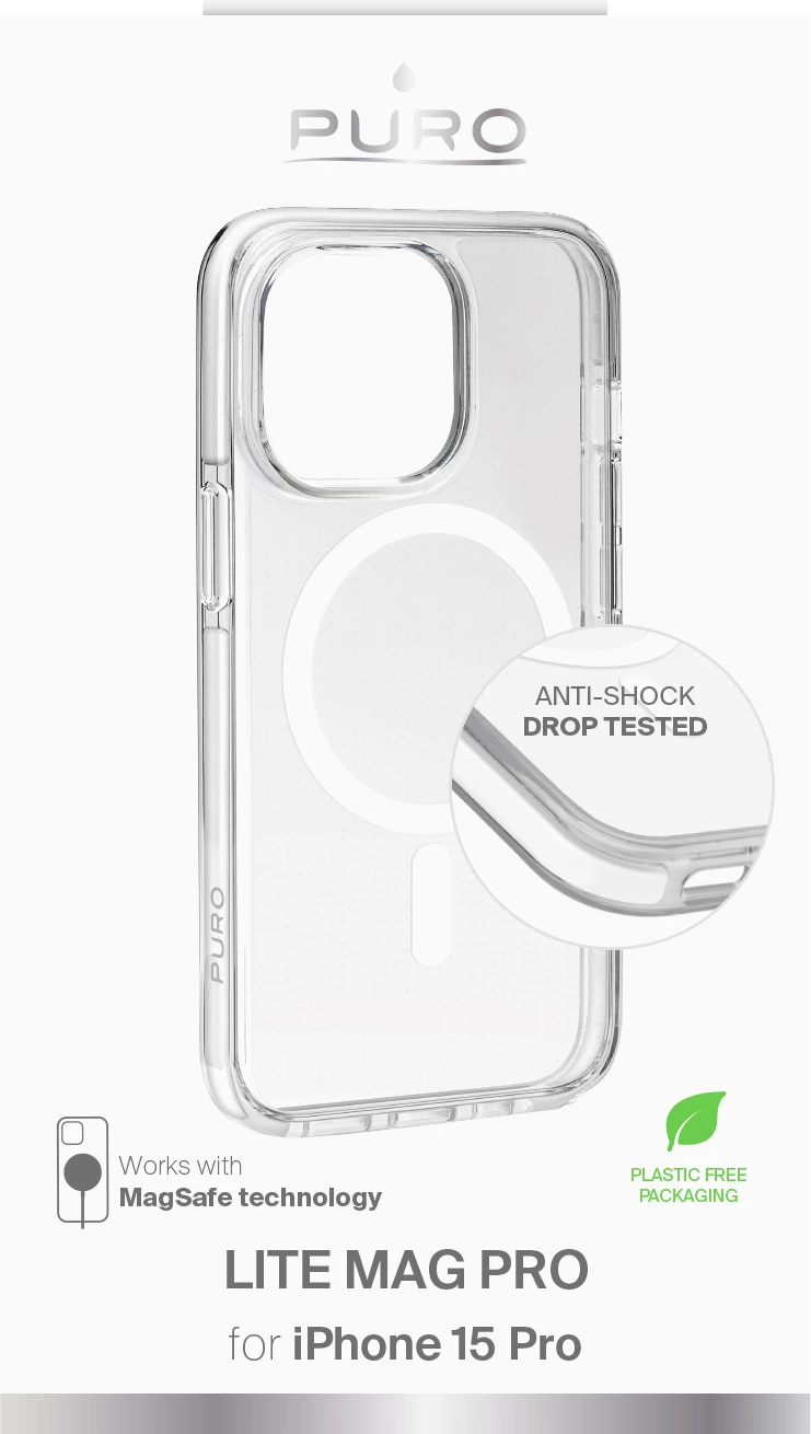 Mbështjellës Puro Lite Mag Pro për iPhone 15 Pro, MagSafe, transparent