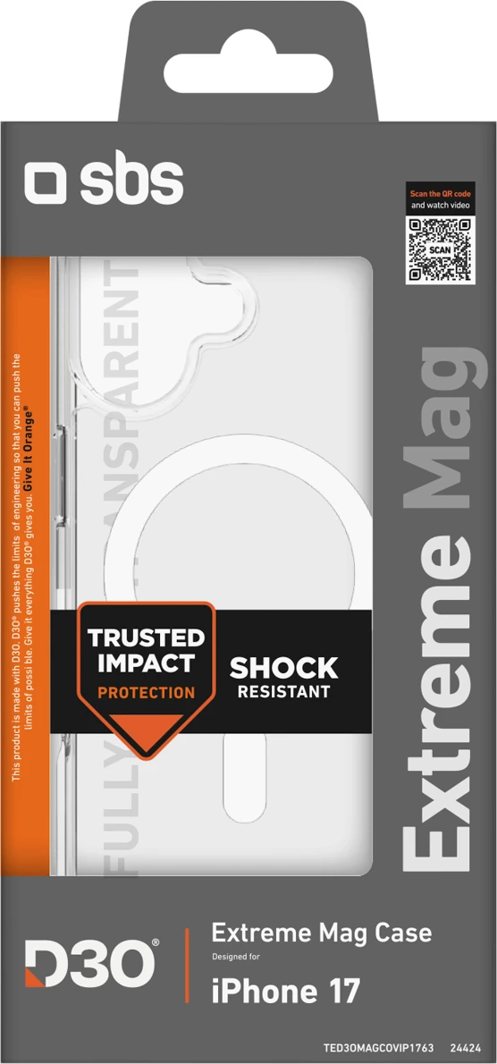 Mbështjellës SBS Extreme Mag për iPhone 17, D3O, Transparent