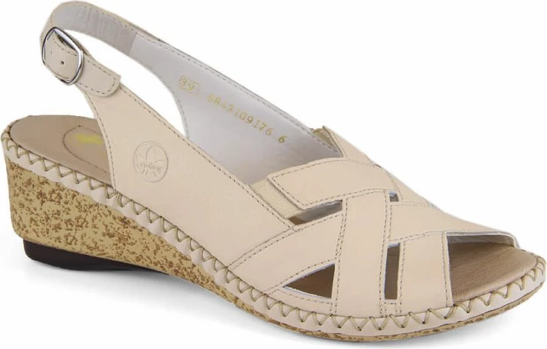 Sandale prej lëkure për femra Rieker, bezhë