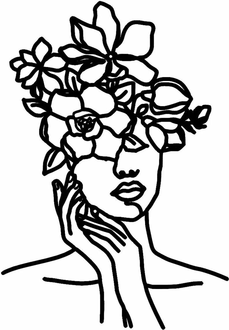 Aksesor dekorativ metalik për mur, Wallity, grua me lule, ngjyrë e zezë, 30x30cm