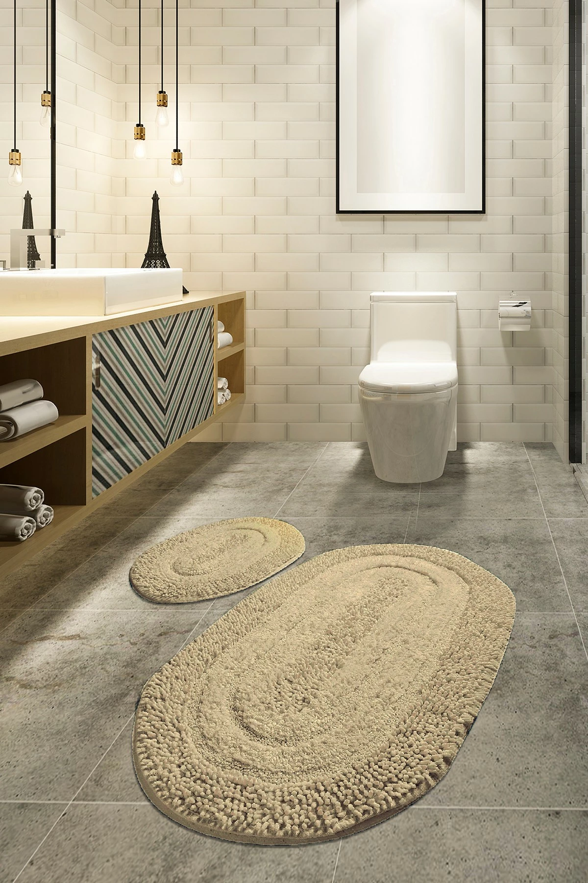 Set tapetash për banjo (2 copë), Mijölnir, Macoroni, ngjyrë kocke e bardhë