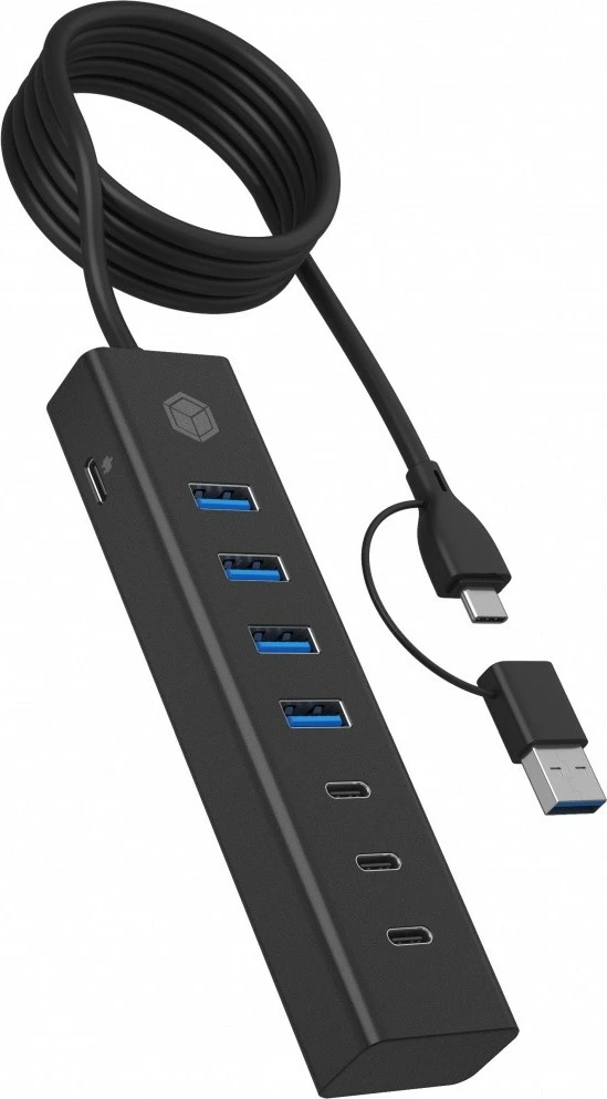 Hub USB IcyBox IB-HUB1737-C3, 7 porta, USB 3.2 Gen 1, 3x USB Type-C, 4x USB Type-A, Zi