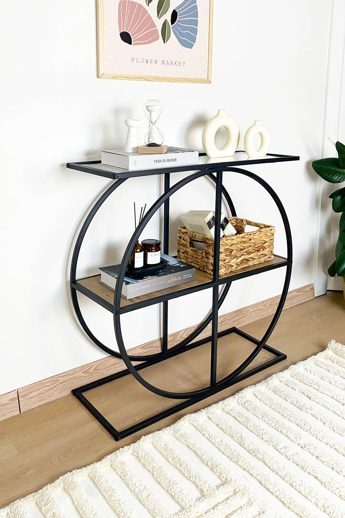 Komodë Hanah Home, ngjyrë Atlantic Pine, xham transparent