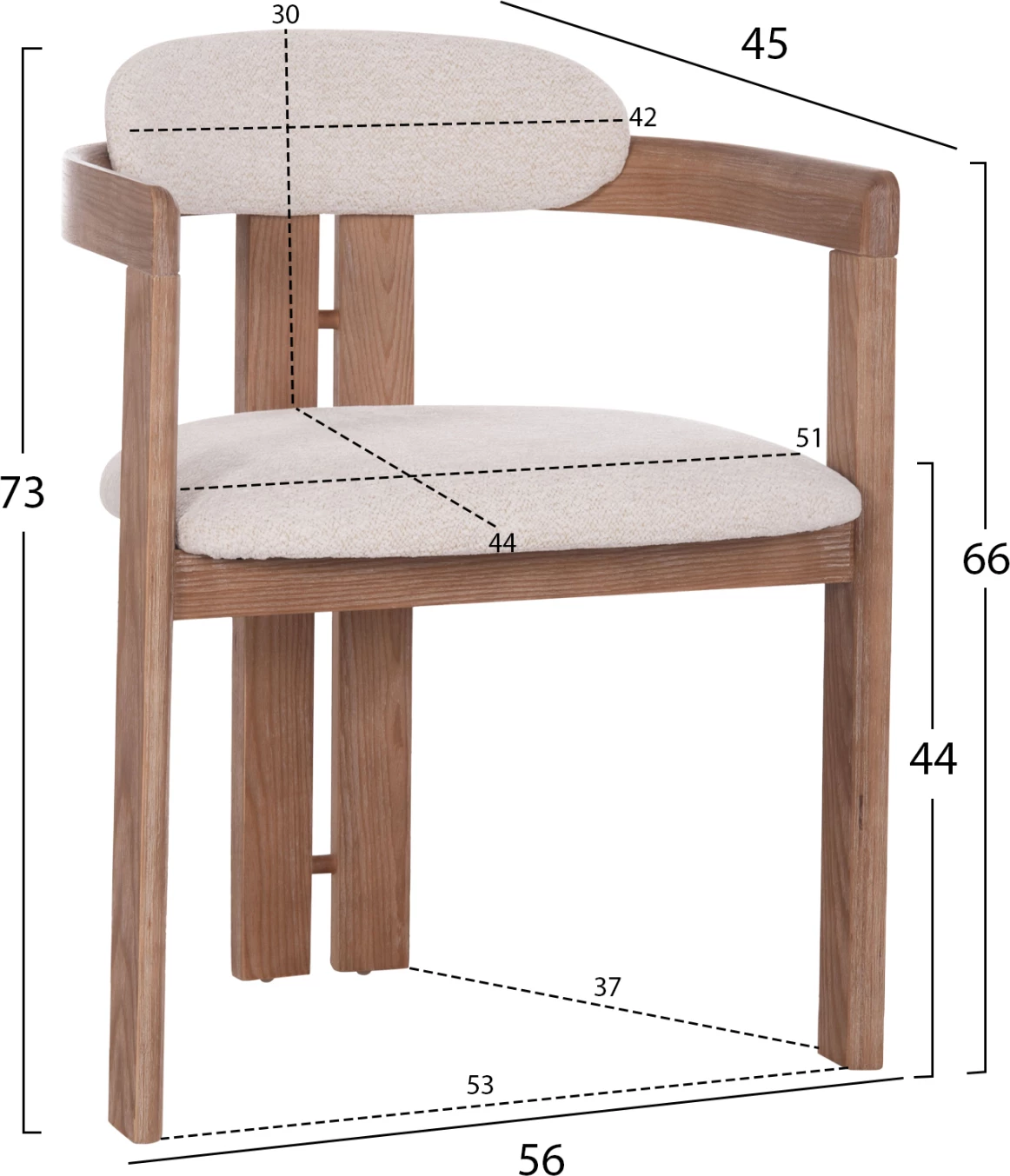 Karrige ngrënieje KALL, set prej 2 copë, tekstil bezhë, dru i bardhë mat, 56x45x73cm