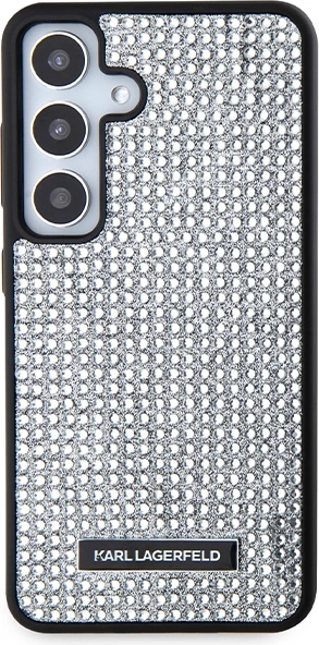 Mbështjellës Karl Lagerfeld Rhinestone Logo Metal Plate për Samsung Galaxy S24, Silver
