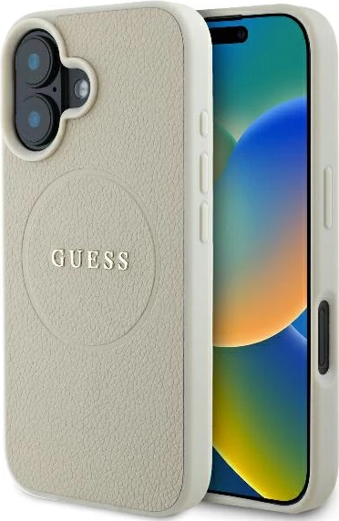 Mbështjellës Guess Grained Ring MagSafe për iPhone 16, Bezhe
